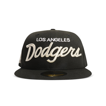 New Era 5950 Dodgers Side LA Metallic Script Hat - Black/Silver - denim exchange