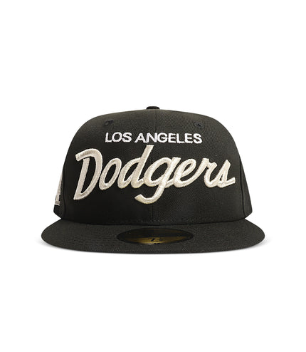 New Era 5950 Dodgers Side LA Metallic Script Hat - Black/Silver