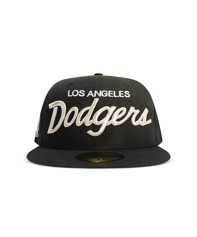 New Era 5950 Dodgers Side LA Metallic Script Hat - Black/Silver