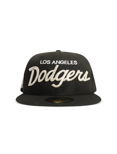 New Era 5950 Dodgers Side LA Metallic Script Hat - Black/Silver - denim exchange