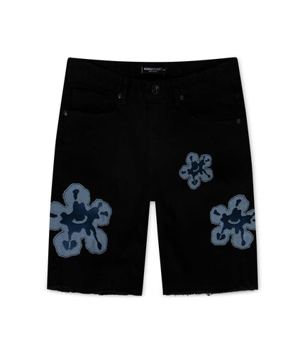 ROKU STUDIO DENIM PATCH TEAR SHORTS - BLACK ROKU STUDIO