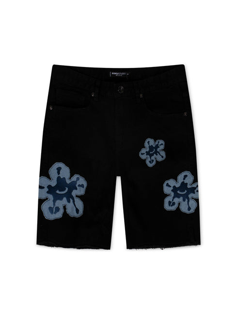 ROKU STUDIO DENIM PATCH TEAR SHORTS - BLACK ROKU STUDIO