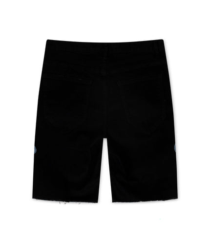 ROKU STUDIO DENIM PATCH TEAR SHORTS - BLACK ROKU STUDIO