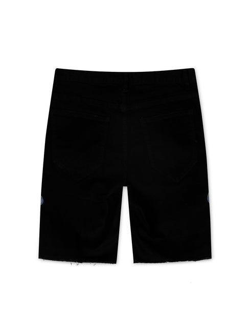 ROKU STUDIO DENIM PATCH TEAR SHORTS - BLACK ROKU STUDIO