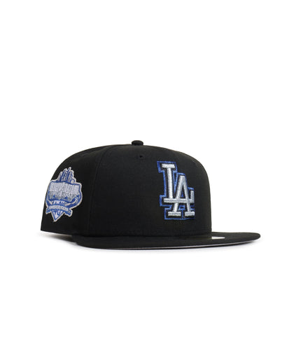 NEW ERA 5950 DODGERS 40TH ANNIVERSARY HAT - BLACK/METALLIC BLUE NEW ERA