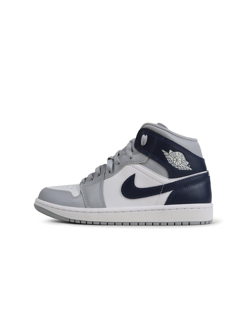 Air Jordan 1 Mid Big Kids - White/Midnight Navy - Denim Exchange 