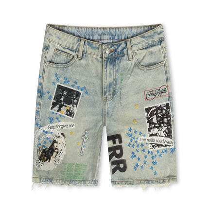 Free Refills Collage Shorts - Light Blue