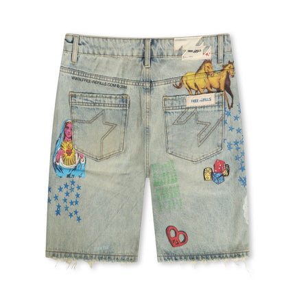 Free Refills Collage Shorts - Light Blue