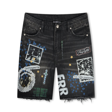 Free Refills Collage Shorts - Black