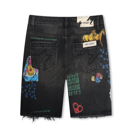 Free Refills Collage Shorts - Black