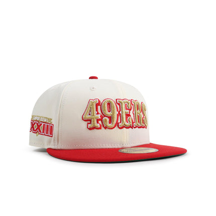New Era 5950 San Francisco 49ers XXIII Super Bowl Patch Hat - Chrome/Red - Denim Exchange 