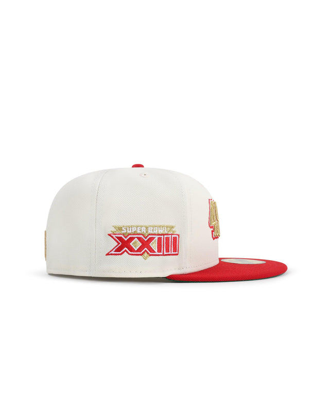 New Era 5950 San Francisco 49ers XXIII Super Bowl Patch Hat - Chrome/Red - Denim Exchange