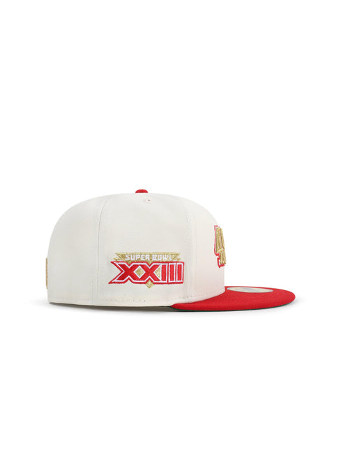 New Era 5950 San Francisco 49ers XXIII Super Bowl Patch Hat - Chrome/Red - Denim Exchange 