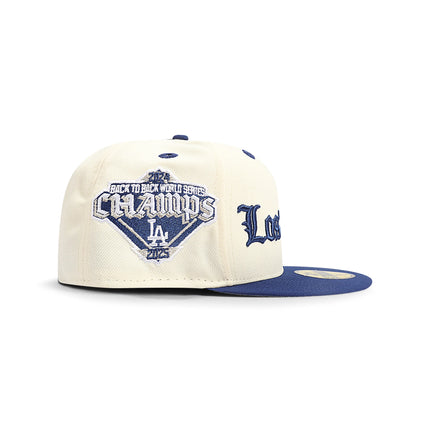 New Era 5950 LA Dodgers World Series Champs Hat - Chrome/Dark Royal