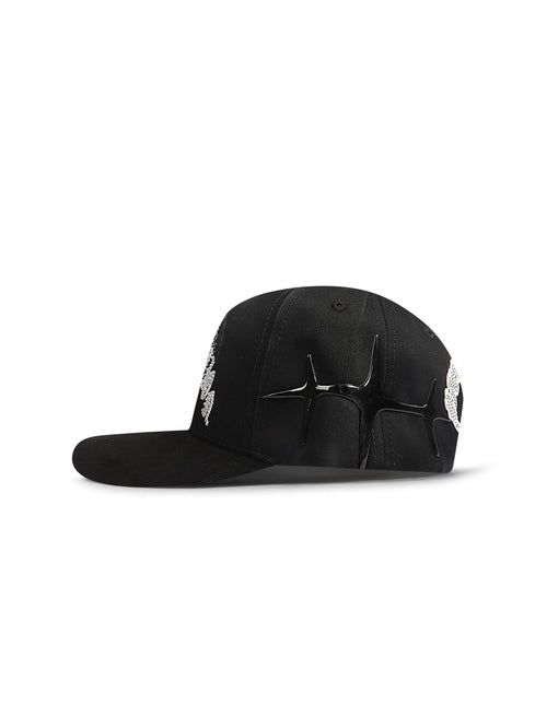 Black mesh cap with brand logo on a white background