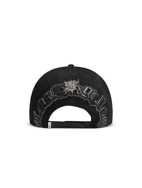 Black Piece Of Art baseball cap rear view featuring an arched metallic emblem and embroidered Los Angeles lettering.