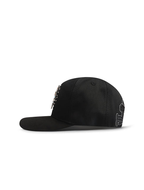 Black mesh cap with brand logo on a white background
