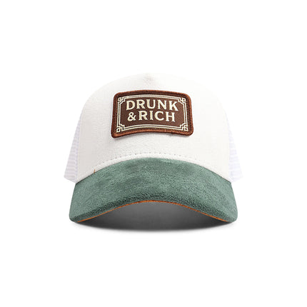 Drunk & Rich Suede Trucker Hat - White/Green