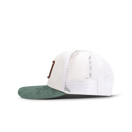 Drunk & Rich Suede Trucker Hat - White/Green