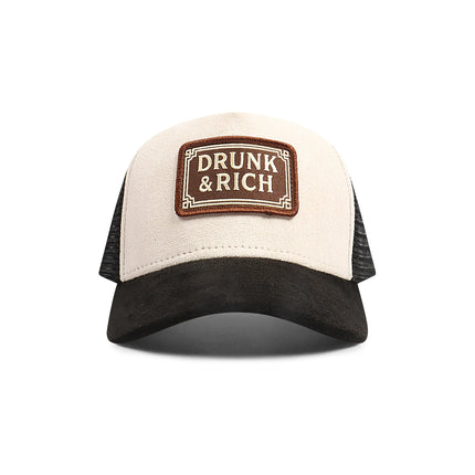 Drunk & Rich Suede Trucker Hat - Cream/Black