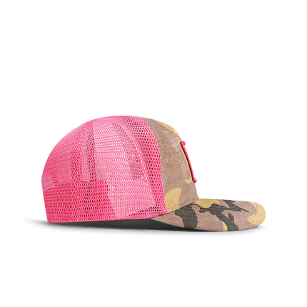 Drunk & Rich Suede Trucker Hat - Camo/Pink