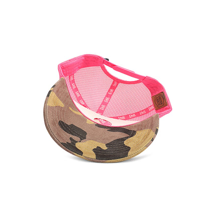 Drunk & Rich Suede Trucker Hat - Camo/Pink