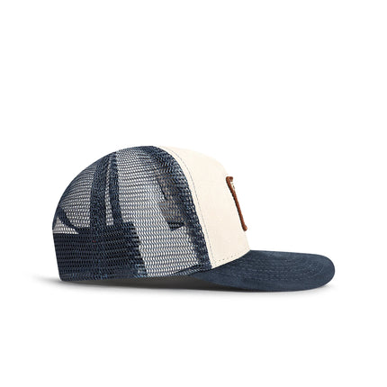 Drunk & Rich Suede Trucker Hat - Cream/Navy