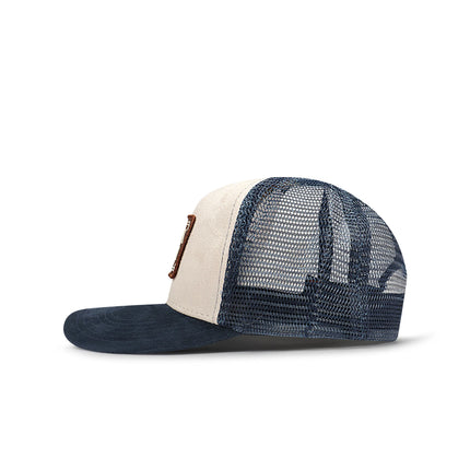 Drunk & Rich Suede Trucker Hat - Cream/Navy