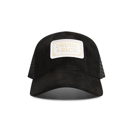 Drunk & Rich Suede Trucker Hat - Black/White