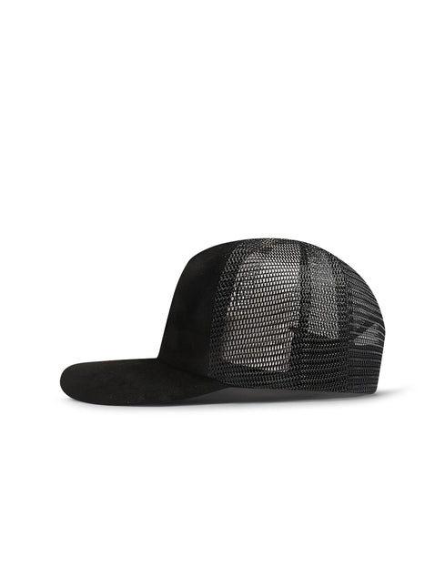Black mesh cap with brand logo on a white background