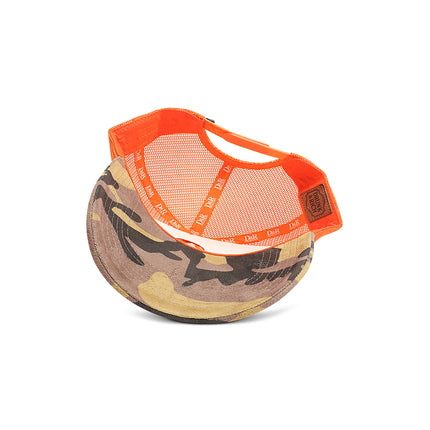 Drunk & Rich Suede Trucker Hat - Camo/Orange