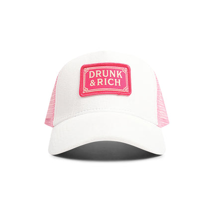Drunk & Rich Suede Trucker Hat - White/Pink