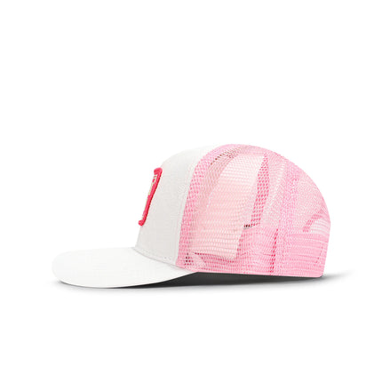 Drunk & Rich Suede Trucker Hat - White/Pink