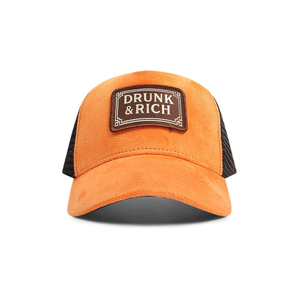 Drunk & Rich Suede Trucker Hat - Orange/Black