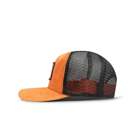 Drunk & Rich Suede Trucker Hat - Orange/Black