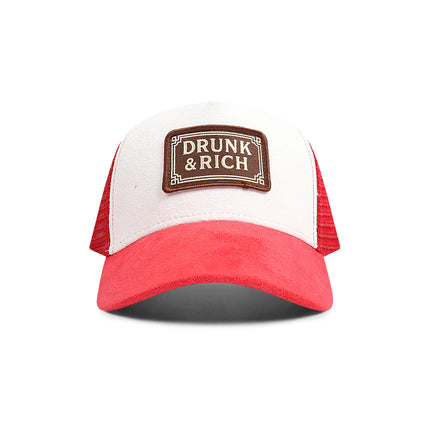 Drunk & Rich Suede Trucker Hat - White/Burgundy