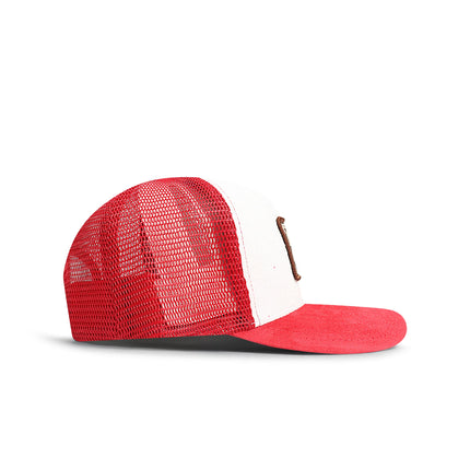 Drunk & Rich Suede Trucker Hat - White/Burgundy