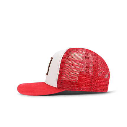 Drunk & Rich Suede Trucker Hat - White/Burgundy