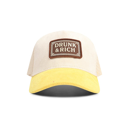 Drunk & Rich Suede Trucker Hat - Cream/Yellow