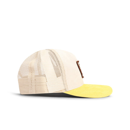 Drunk & Rich Suede Trucker Hat - Cream/Yellow