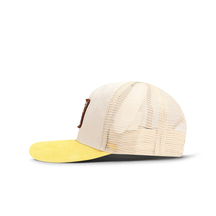 Drunk & Rich Suede Trucker Hat - Cream/Yellow