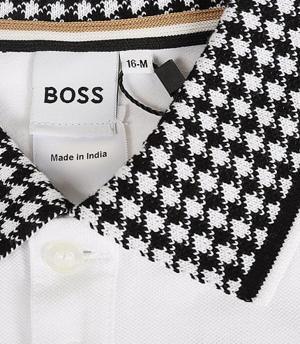 Boss Kids Houndstooth Polo - White