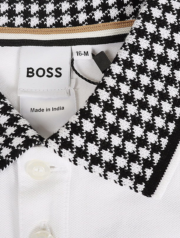 Boss Kids Houndstooth Polo - White