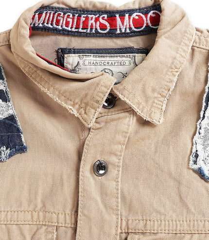 Smugglers Moon Button Up Woven Top - Khaki Plaid