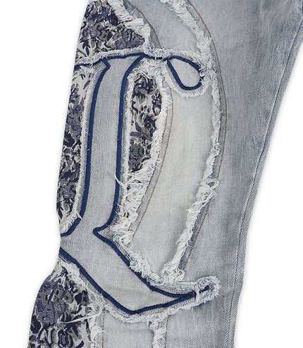 Smoke Rise Tapestry Panel Stacked Jean - Montauk Blue