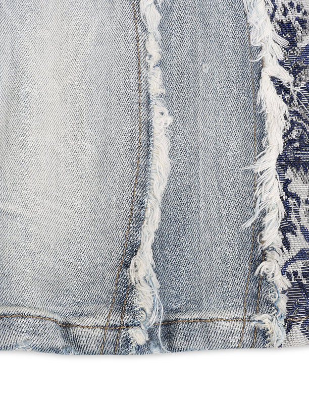 Smoke Rise Tapestry Panel Stacked Jean - Montauk Blue