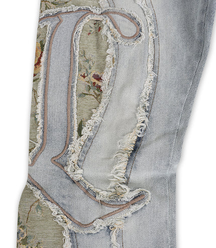 Smoke Rise Tapestry Panel Stacked Jean - Vanilla Blue