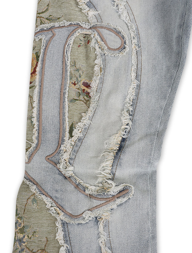 Smoke Rise Tapestry Panel Stacked Jean - Vanilla Blue