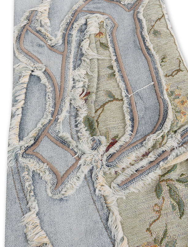 Smoke Rise Tapestry Panel Stacked Jean - Vanilla Blue