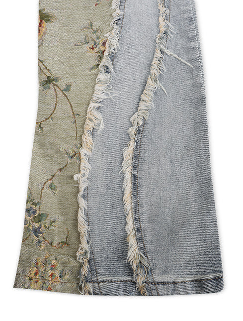 Smoke Rise Tapestry Panel Stacked Jean - Vanilla Blue